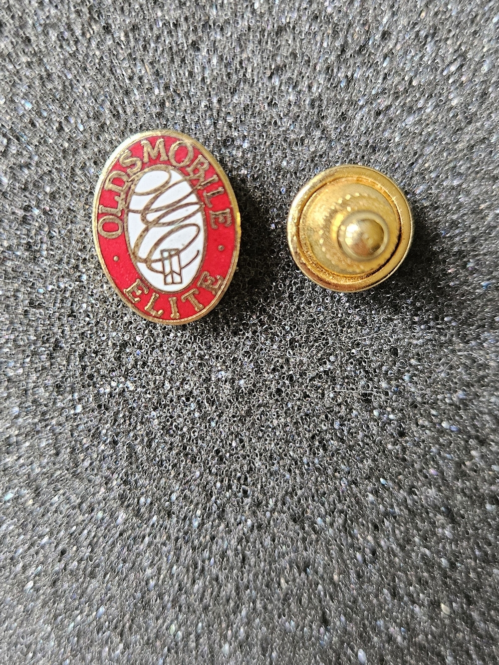 Oldsmobile Elite Red and Gold Enamel Lapel Pin Given To Dealership Managers.